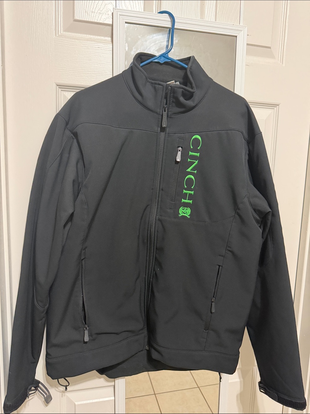 Cinch Black Softshell Jacket with Neon Green Logo